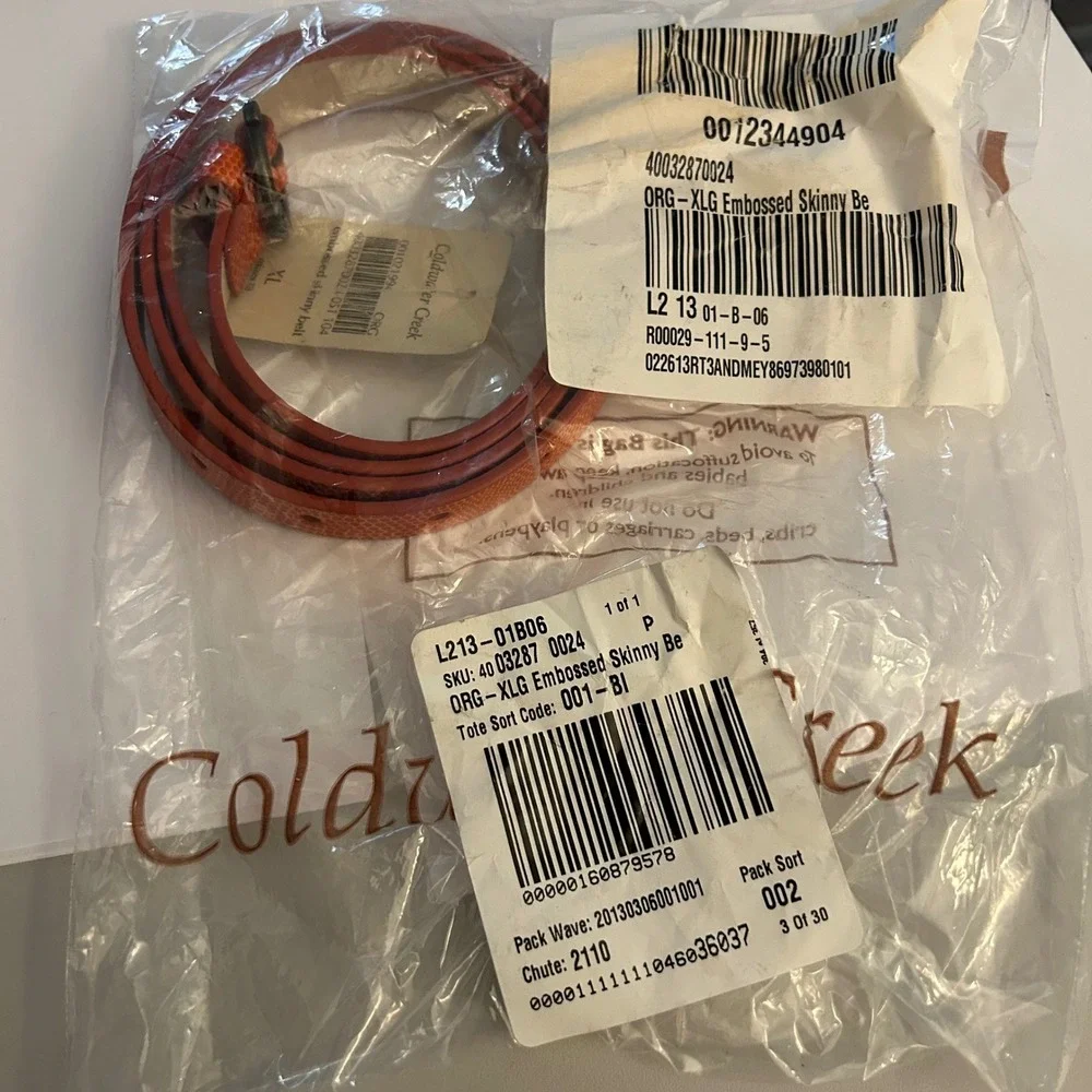 Coldwater Creek Burnt Orange Embossed Skinny Belt XL Misses 18 NEW